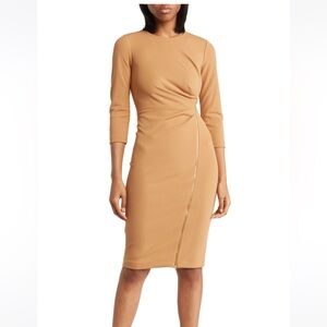 CALVIN KLEIN ruched zipper sheath dress